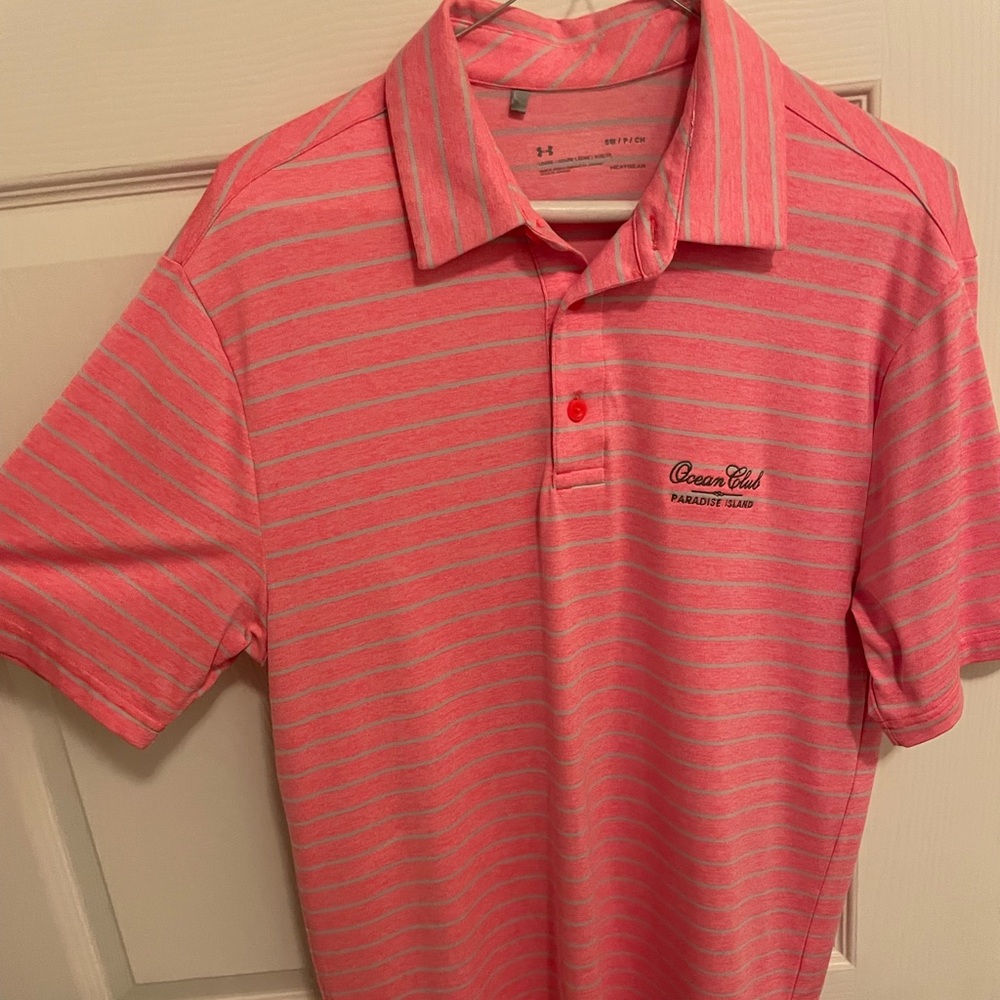 Pink/grey striped Under Armour Golf Polo - Small